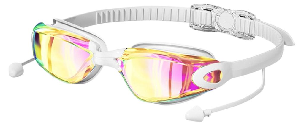 Schwimmbrille für Erwachsene mit Ohrstöpseln, wasserdicht, auslaufsicher, beschlagfrei, UV-Schutz, klare Gläser, Silikon, für Damen und Herren,...