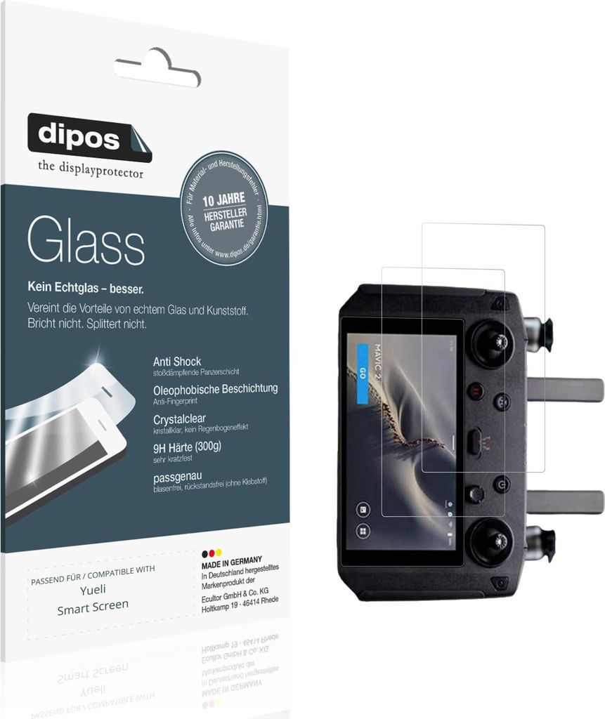 2x Schutzfolie für Yueli Smart Screen - Anti-Shock 9H Folie dipos Glass Kunststoffglas