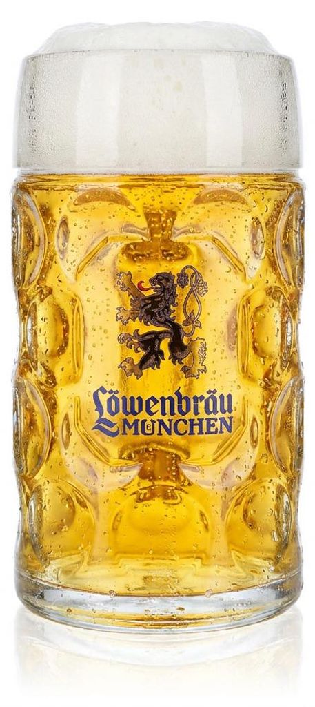 Löwenbräu Bierglas 1l Biergläser Maßkrug Bierseidel Krug Produktbild  KI-generiertes Bild