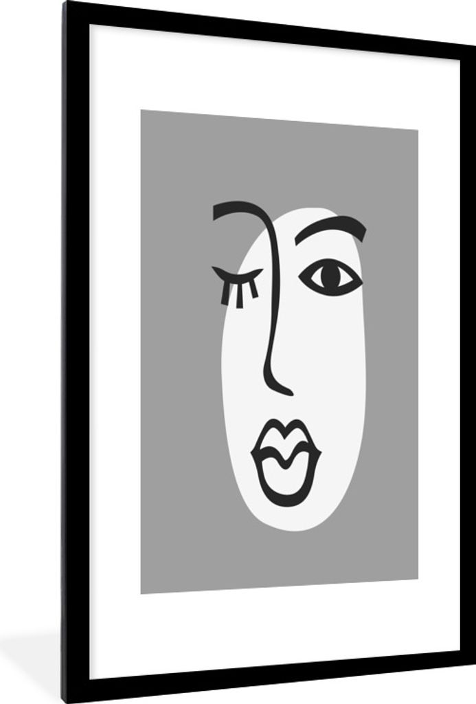 MuchoWow Gerahmtes Poster Gesicht - Frau - Schwarz - Weiß 60x90 cm - Poster mit Schwarzem Bilderrahmen Wandposter Rahmen Foto Bilder - Dekoratio...