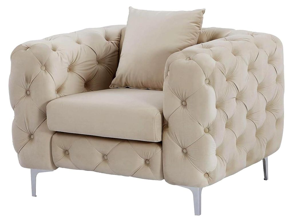 Sessel mit gerader Rückenlehne - Samt - beige