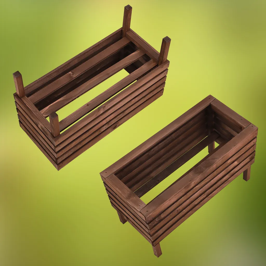 Pot de fleurs en bois rectangulaire 64 cm pour balcon et potager - 8