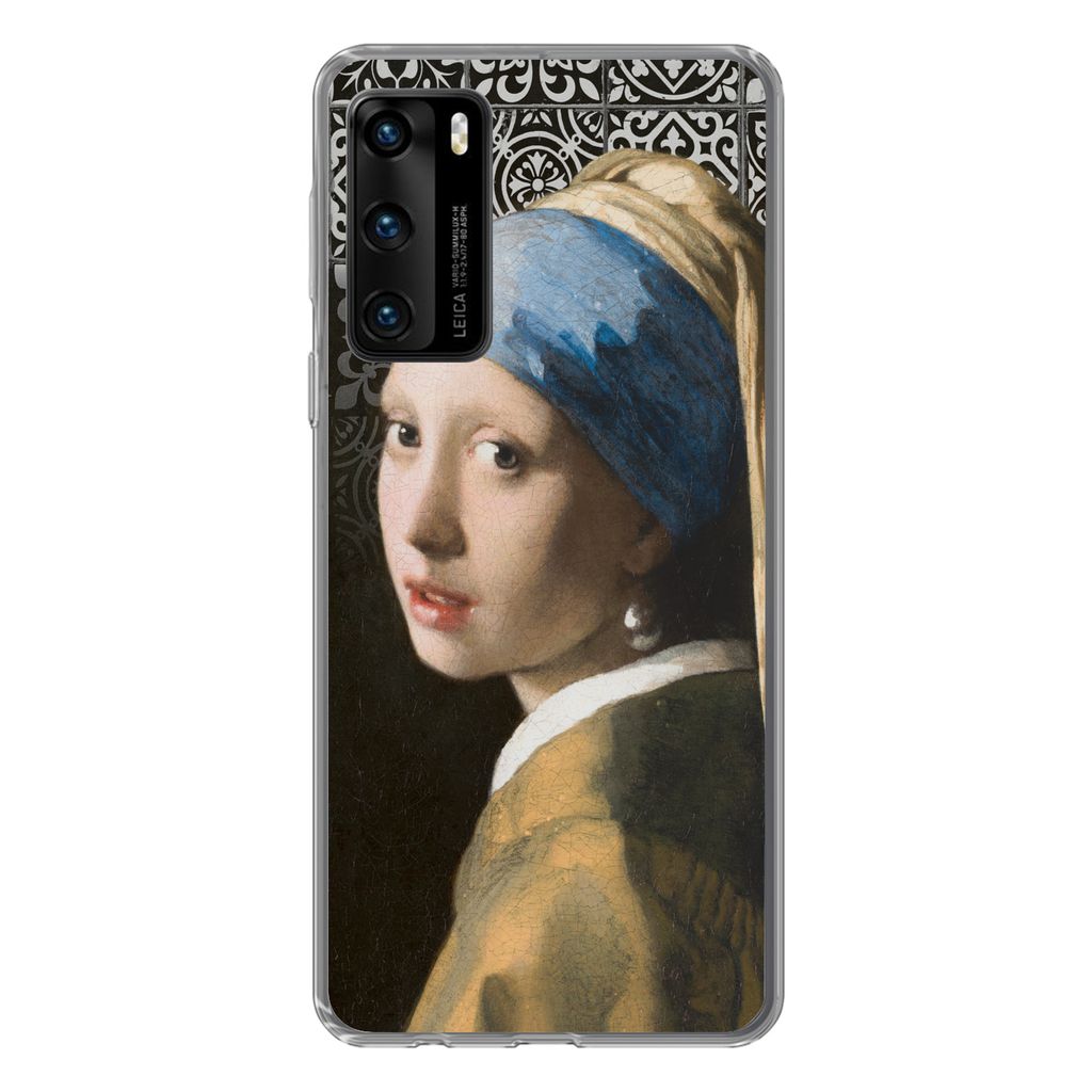 MuchoWow Handyhülle Schutzhülle Hülle für Huawei P40 Mädchen mit Perlenohrring - Vermeer - Kacheln Silikon Softcase Handy Hülle - Handytasche