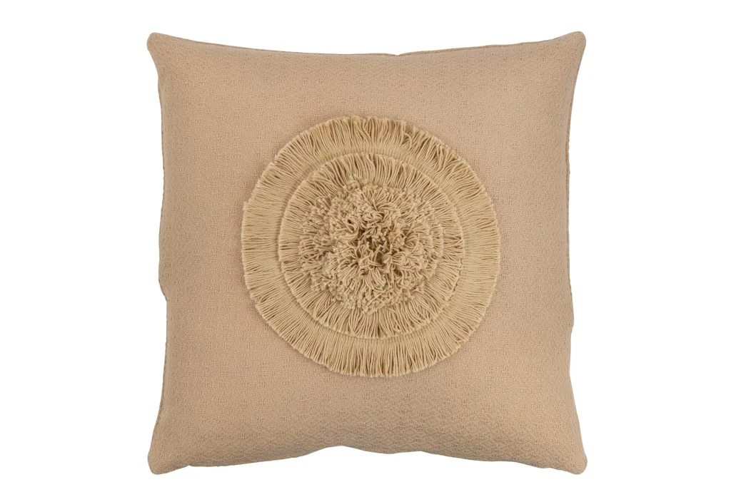 Coussin de Décoration Carré Beige J-Line avec Motif Soleil Élégant