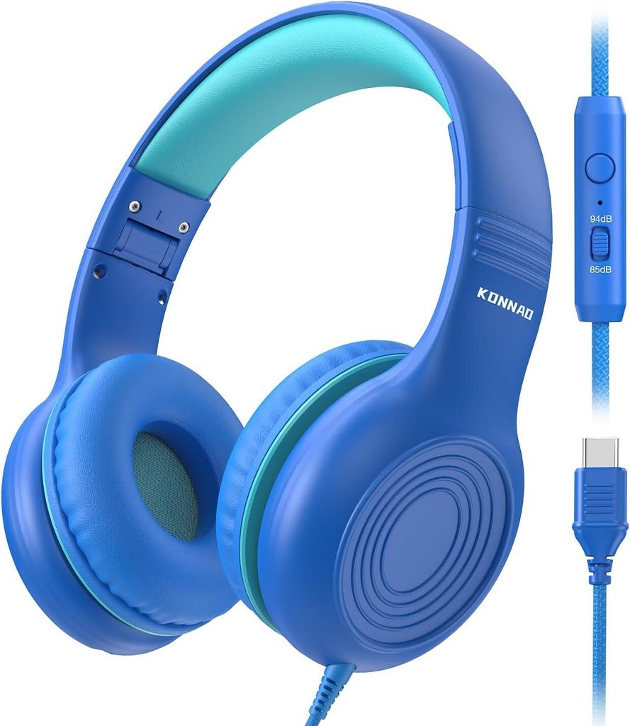 Upgrade USB Typ C Kinder-Kopfhörer, kabelgebundene Kopfhörer für Kinder mit Mikrofon für Jungen und Mädchen, einstellbare Lautstärke von 85 d...