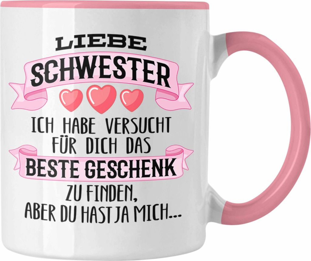 Trendation - Beste Schwester Geschenk Tasse Kaffeetasse Geburtstag Weihnachten Geschenkideen Schwestern Bruder Lustig (Rosa)