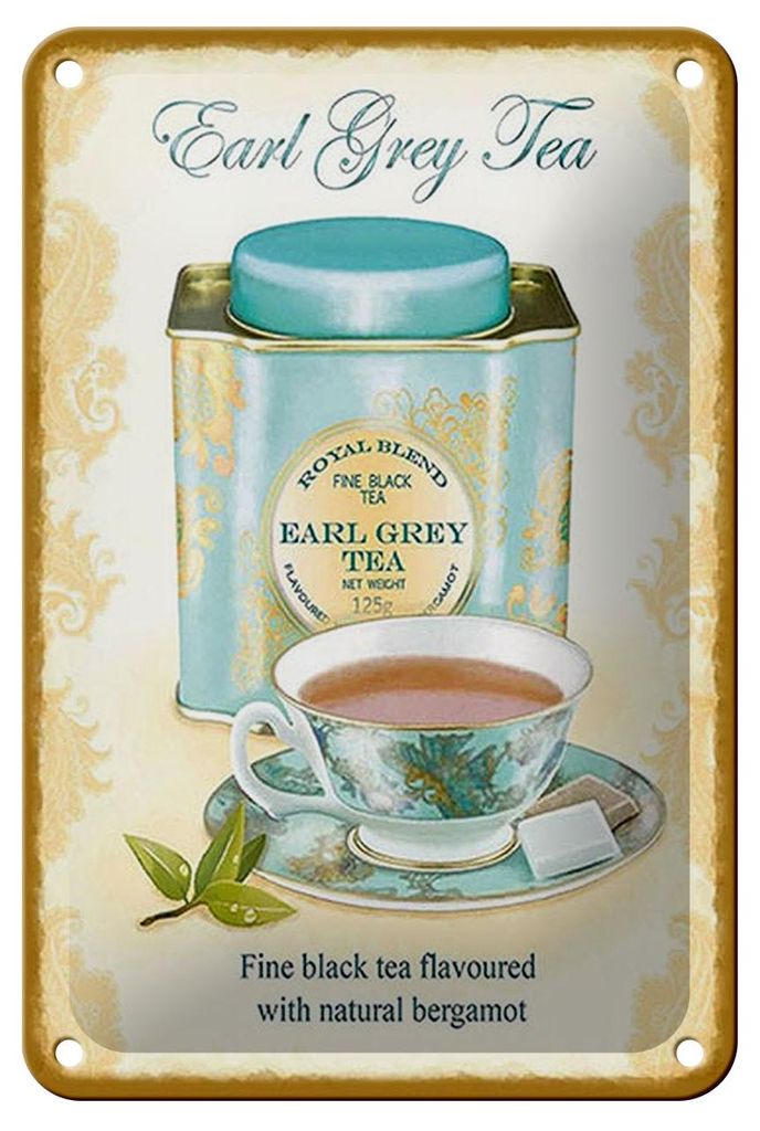 Blechschild Tee 12x18cm Earl grey Tea black tea bergamot