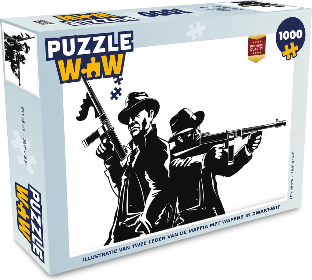 MuchoWow Puzzle 1000 Teile Illustration von zwei Mitgliedern der Mafia mit Waffen in schwarz-weiß - Erwachsene - Rätsel