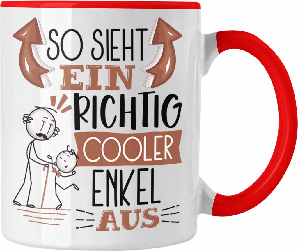 Trendation - Enkel Tasse Geschenk So Sieht Ein RIchtig Cooler Enkel Aus Geschenkidee Lustiger Spruch Geburtstag Becher Kaffeetasse (Rot)