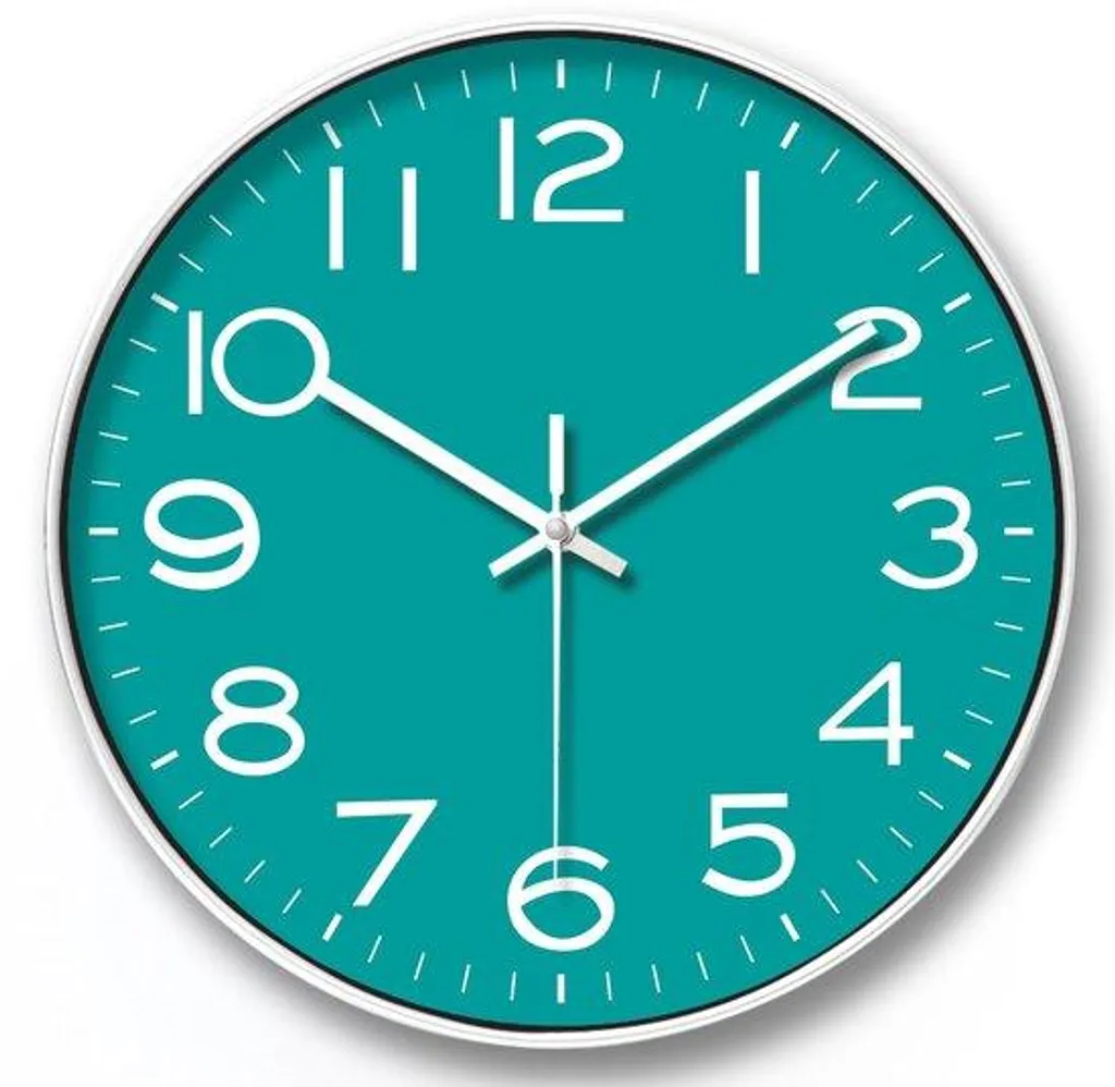 Horloge murale silencieuse cyan 14 pouces quartz sans tic-tac gênant