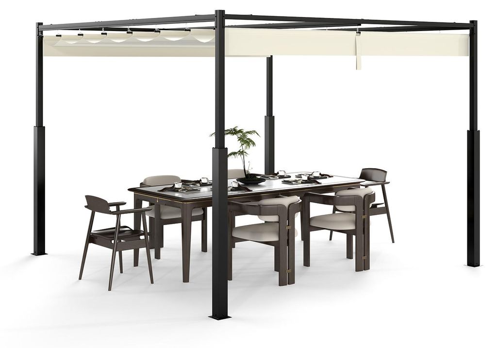 Izrielar Pergola 3 x 3 m Wasserdicht Stabil Winterfest, Garten Pavillon mit Sonnenschutz uberdachung, UV-Schutz, Beige