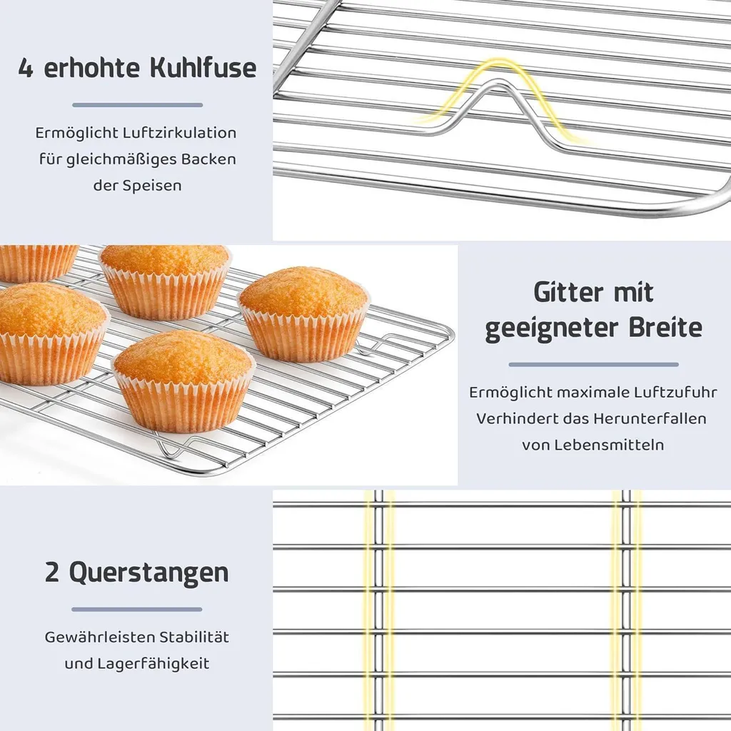 Set 2 Griglie Raffreddamento Inox 21,5x16 cm | Professionali per Forno - 4