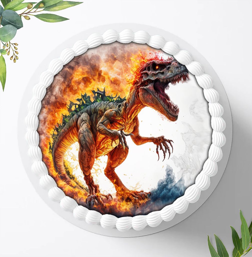 Für die Geburtstags Torte ein Tortenaufleger, Zuckerbild mit dem Motiv: Dinosaurier, Essbares Foto für Torten, Fondant, Ø 20cm, 1208z