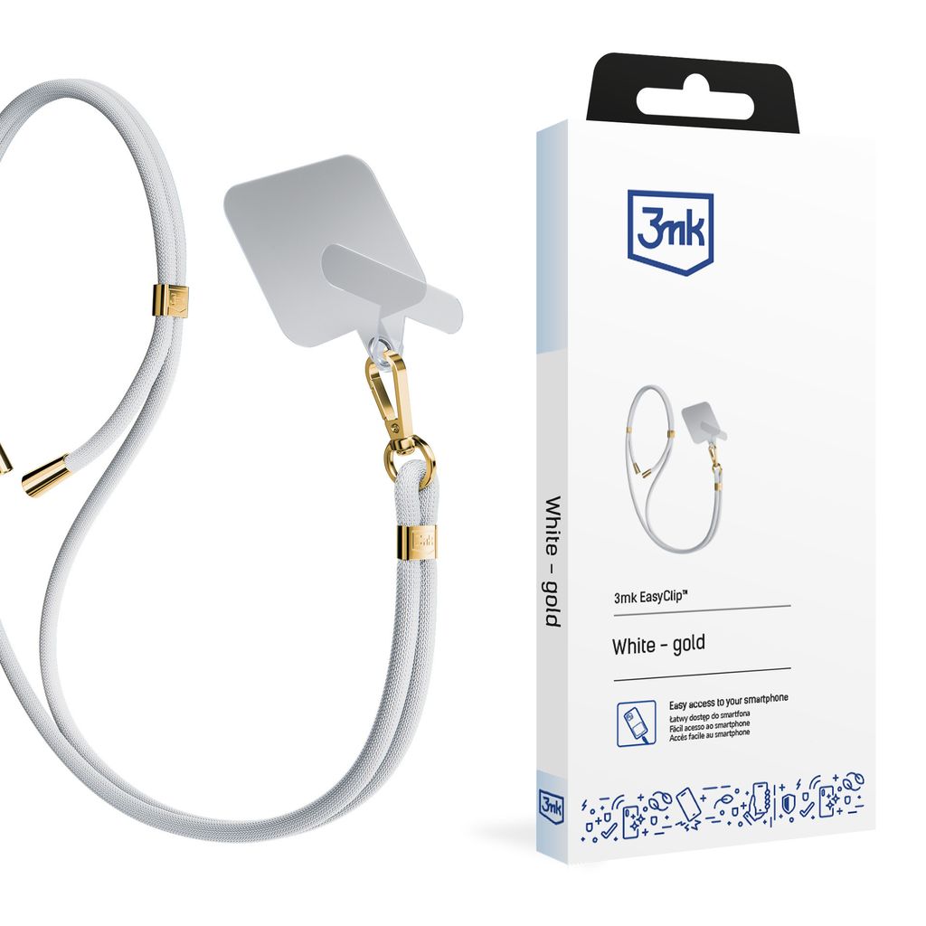 3mk EasyClip Handykette für Smartphone, Samsung, iPhone Case zum umhängen Schutzhülle Kordel Handy Hülle, HalsbandAccessories White (gold)