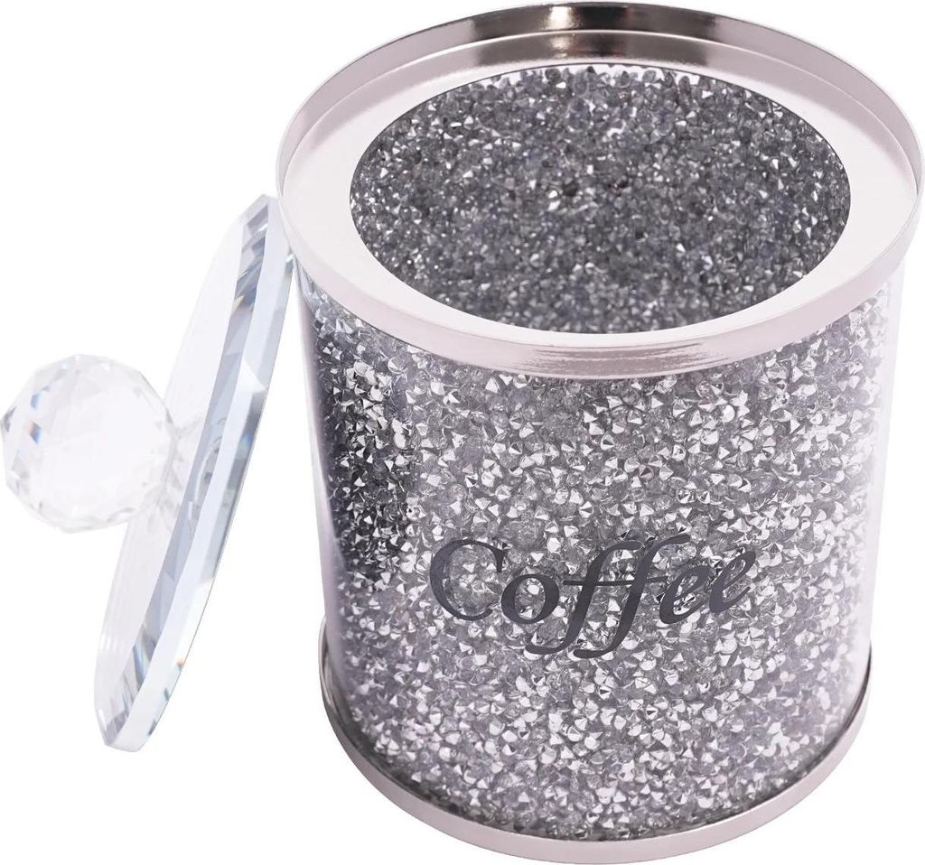Vorratsgläser Set - Aufbewahrungsdosen - 3er-Set - Glas & Edelstahl - Diamant-Dekor - Für Kaffee, Zucker, Tee - Tischmodell - Silber/Klar