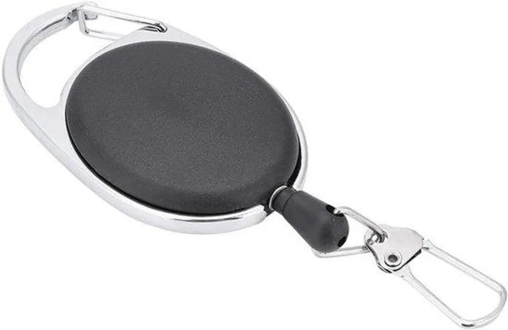 Porte-clés télescopique noir avec cordon nylon et mousqueton métal