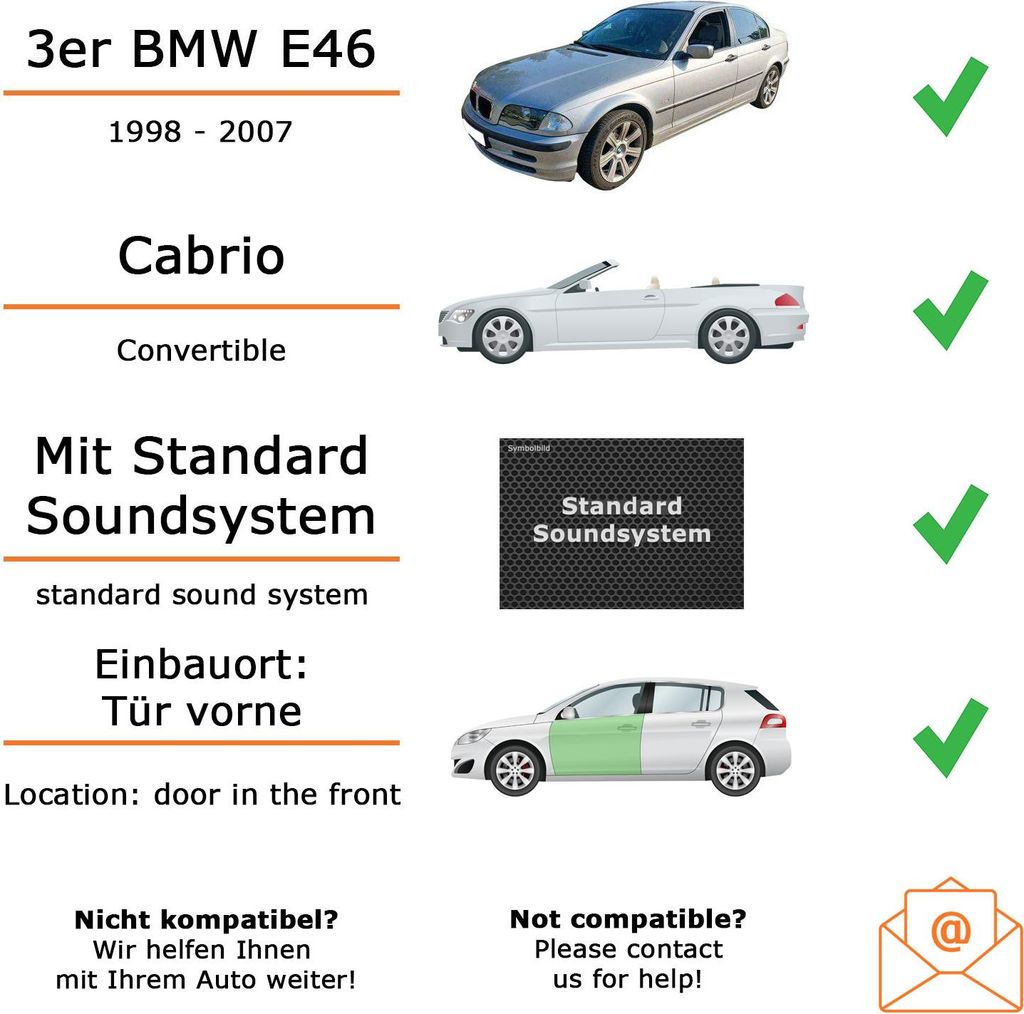 Lautsprecher Boxen Einbaupaket vorne JBL Stage3 607CF passend für BMW 3er E46 + Cabrio | 2x Tief-Mitteltöner 2x Hochtöner