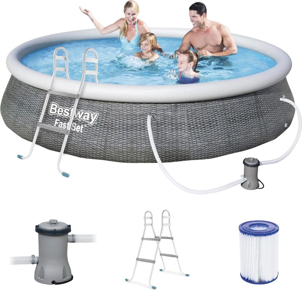 BESTWAY Fast Set Pool Swimmingpool Rund Rattan Optik + Produktbild 