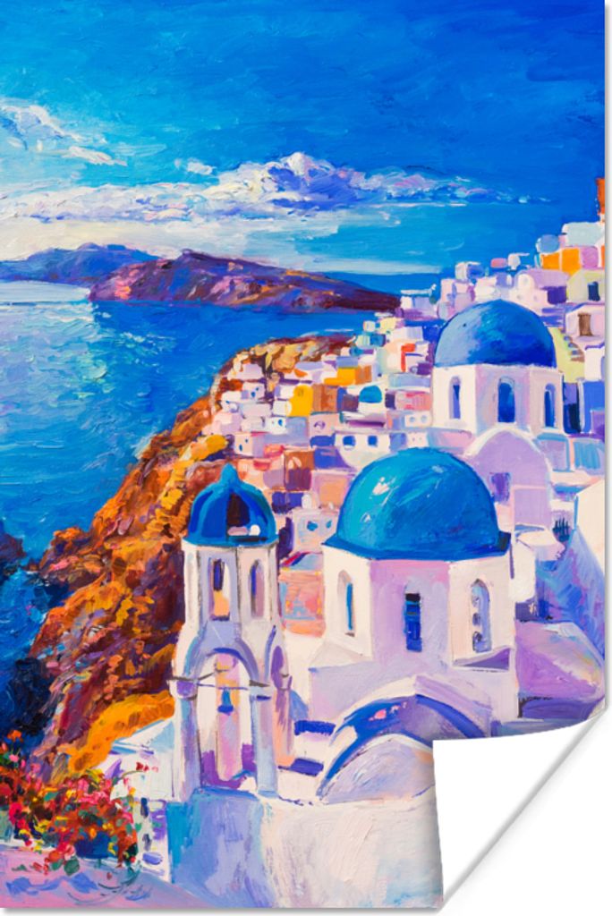 MuchoWow Poster Malerei - Griechenland - Wasser - Öl 120x180 cm - Kunstposter