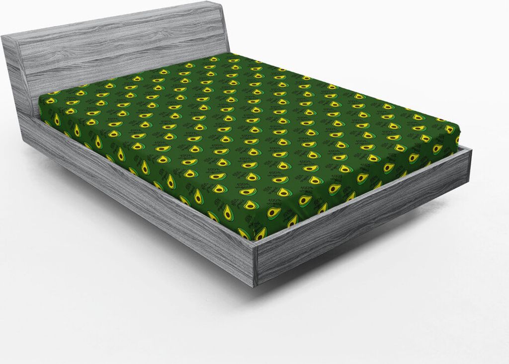 ABAKUHAUS Tropic Spannbetttuch, Digital-Art-Stil Wiederholt Exotische Avocado-Scheiben und Organische Zeichen-Muster, 140 x 200 cm, Smaragdgrün Gelb