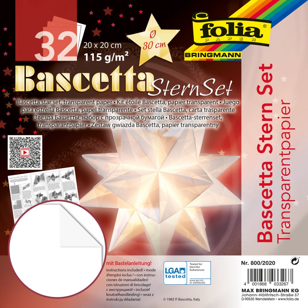 folia Faltblätter Bascetta-Stern, 200 x 200 mm, weiß Produktbild 