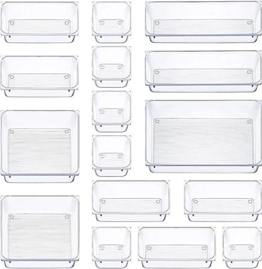 Fini le désordre avec ce lot de 16 rangements en plastique transparent