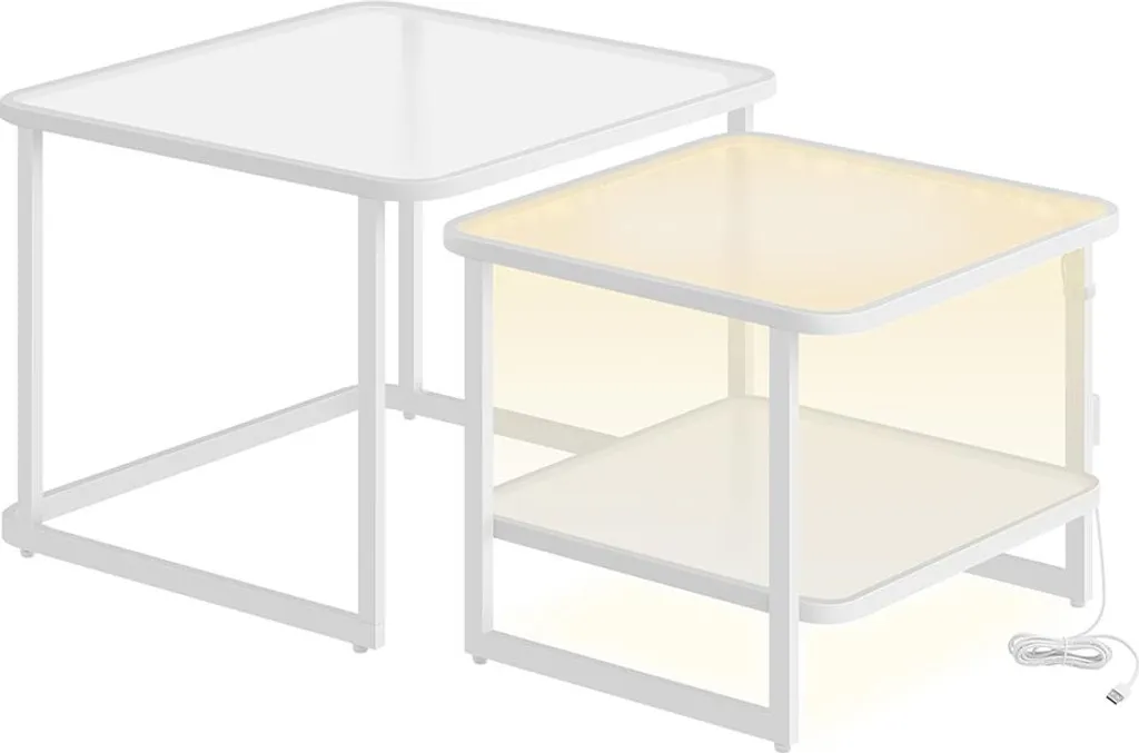 Tables basses gigognes à LED blanc nuage et perle pour salon moderne
