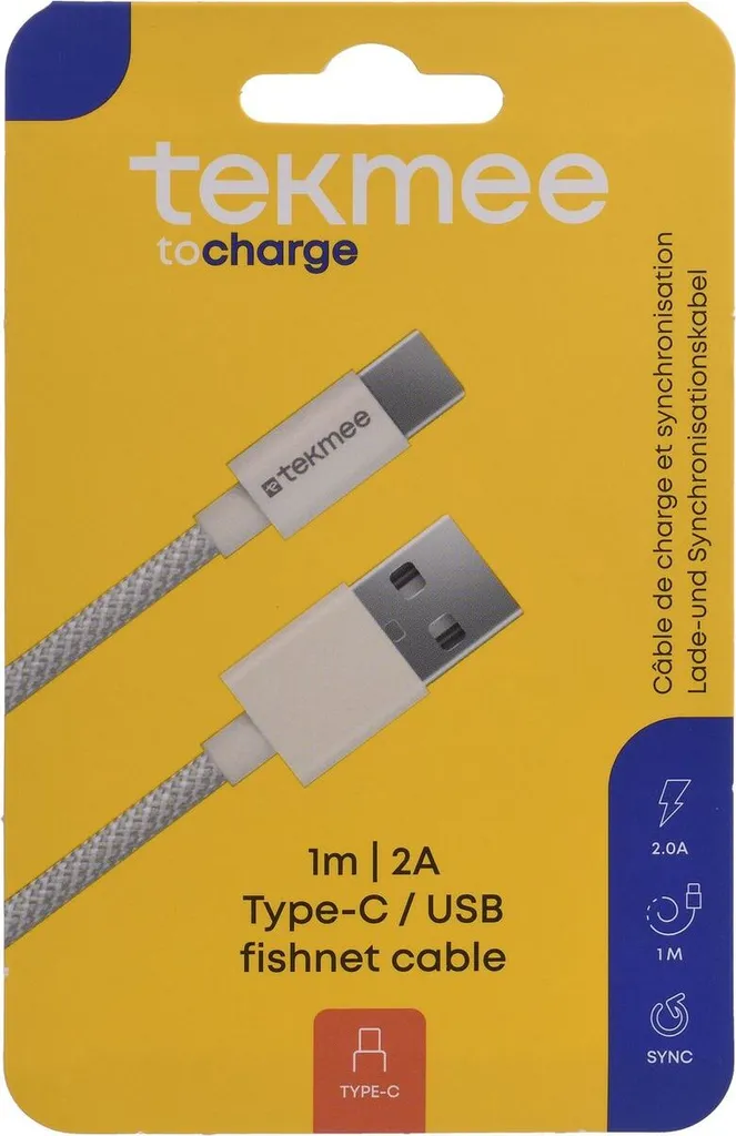 Câble USB-C Anti-Casse TEKMEE Blanc Fishnet : Fini les Câbles Fragiles