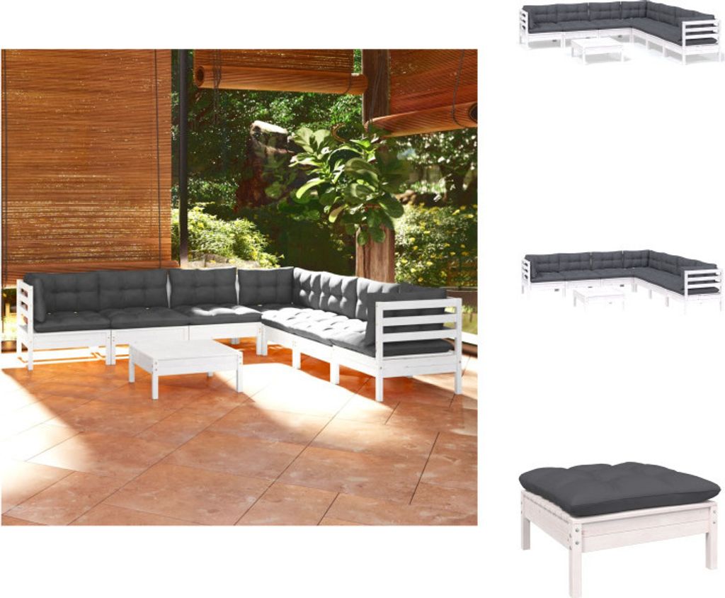 vidaXL 8-tlg. Garten-Lounge-Set mit Kissen Weiß Kiefer Massivholz - Gartenmöbel-Sets