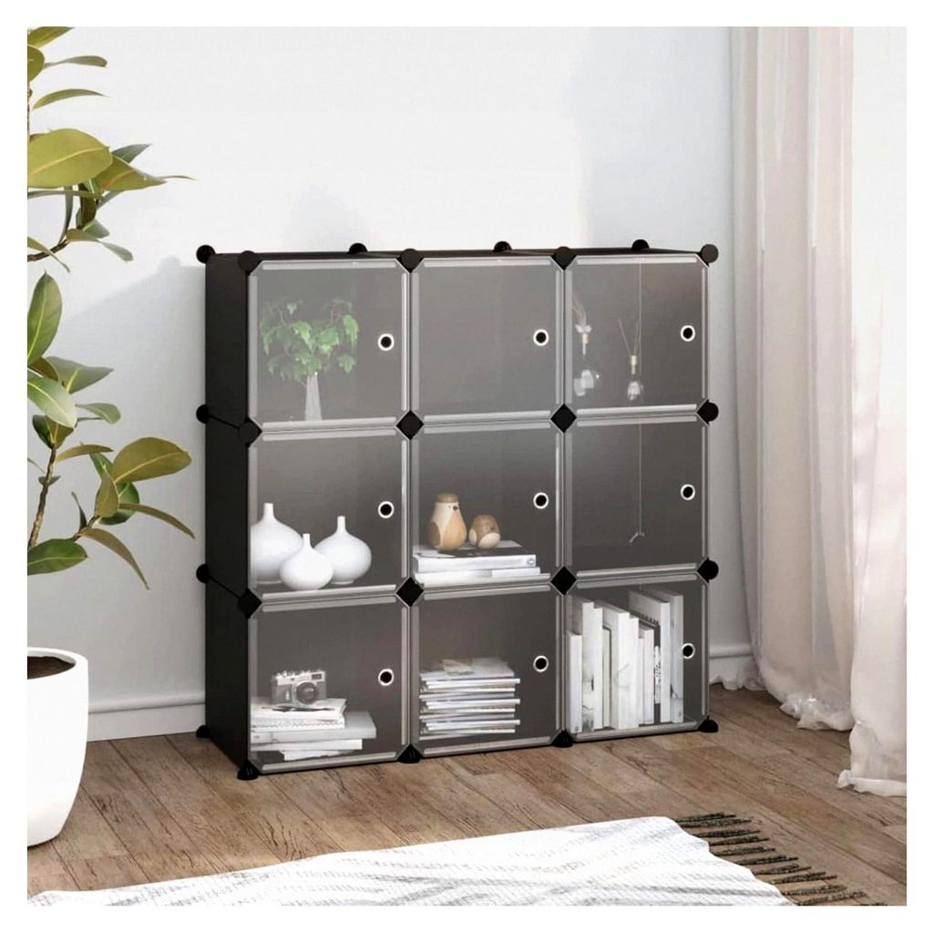 Regalsystem mit 9 Würfeln und Türen in Schwarz