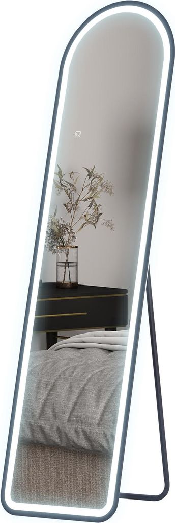 Ganzkörperspiegel, 150 x 40 cm, Freistehender Spiegel mit dimmbaren LED-Lichtern für Wohnzimmer, Schlafzimmer