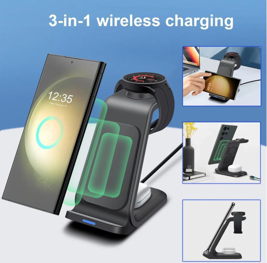 15 W Schnellladegerät mit Standpad, 3-in-1-Ladestation, faltbar, für Galaxy S24, S23, S22 und Galaxy Watch 7, 6, 5