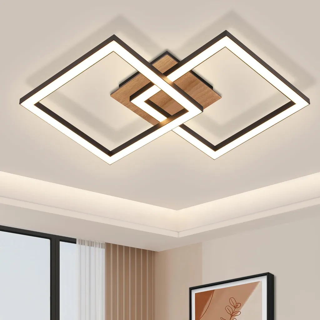Plafonnier LED Moderne en Bois Luminaire de Plafond 24W pour la Cuisine