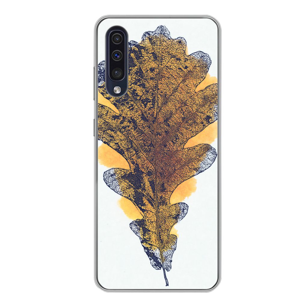 MuchoWow Handyhülle Schutzhülle Hülle für Samsung Galaxy A50 Aquarell - Orange - Eichenblatt Silikon Softcase Handy Hülle - Mobiltelefonhülle