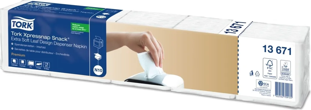 Tork Xpressnap Snack 13671 Serviettes en Papier Blanches - Lot de 8 Paquets