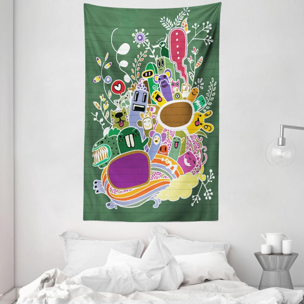 ABAKUHAUS Kindergarten Wandteppich und Tagesdecke, Monster und Tiere aus Weiches Mikrofaser Stoff Waschbar ohne Verblassen Digitaldruck, 140 x 230 ...