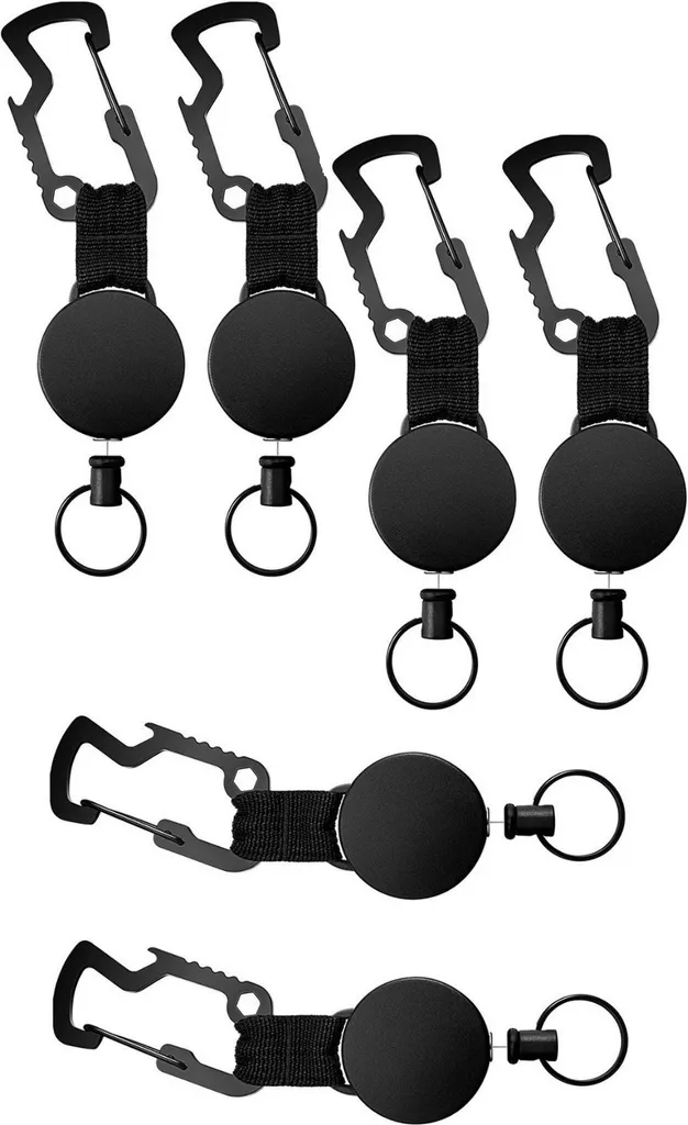 set di 6 - yoyo chiave con fune metallica da 60 cm | yoyo carta d'identità | anello portachiavi estensibile | moschettone per pantaloni e cinture | porta carta d'identità yoyo | porta carta a clip retrattile | catena portachiavi - 2