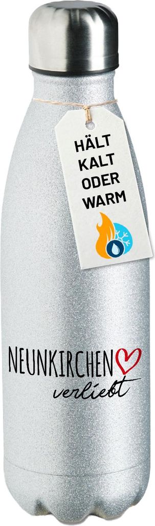 Huuraa Trinkflasche Neunkirchen verliebt 500ml Silver Edelstahl Wasserflasche Trinkflasche Geschenkidee