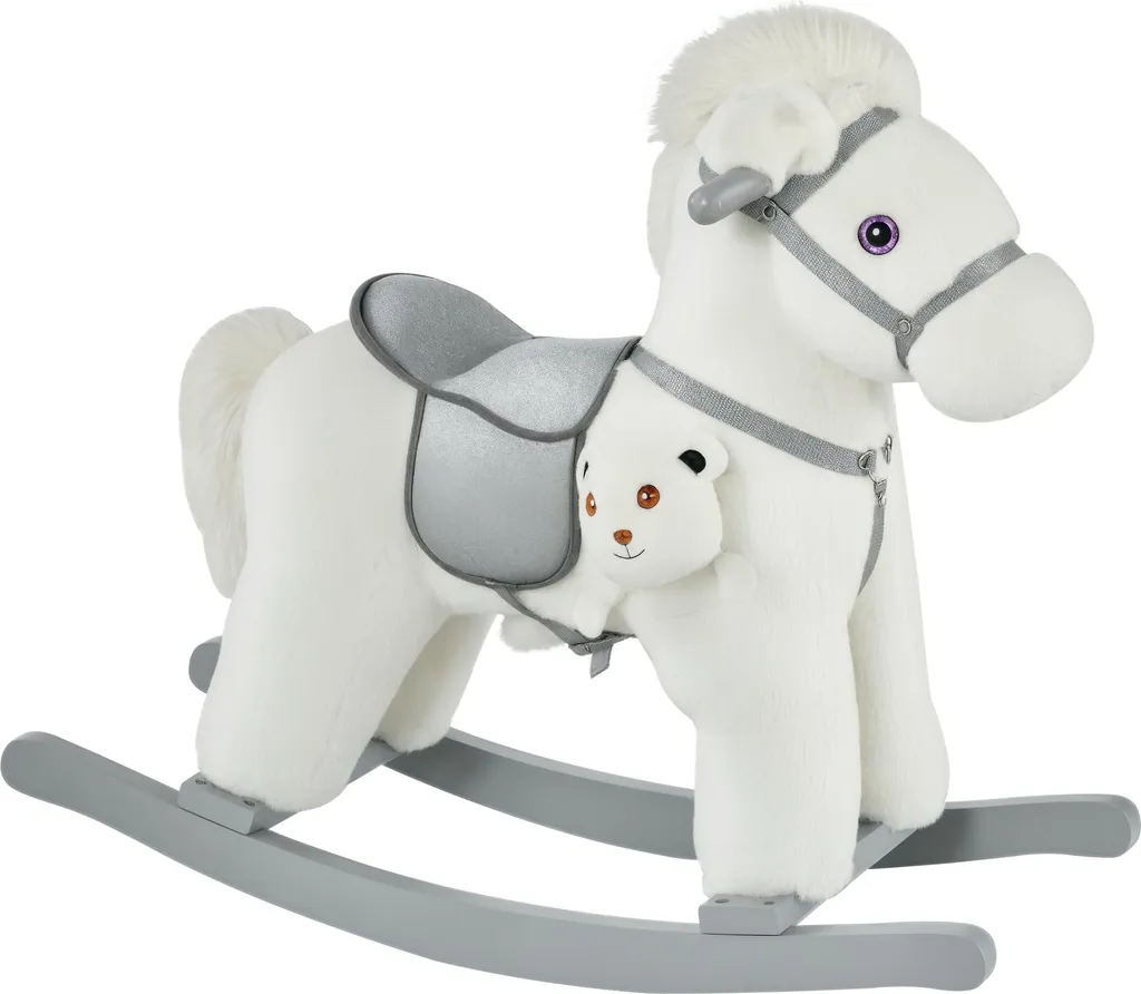 Ours à Bascule en Bois et Peluche avec Sons pour Enfant 18-36 Mois