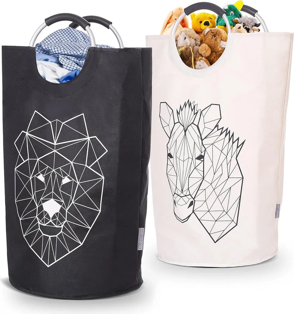 Set de 2 paniers à linge pliables XXL en tissu foncé imperméable 60L