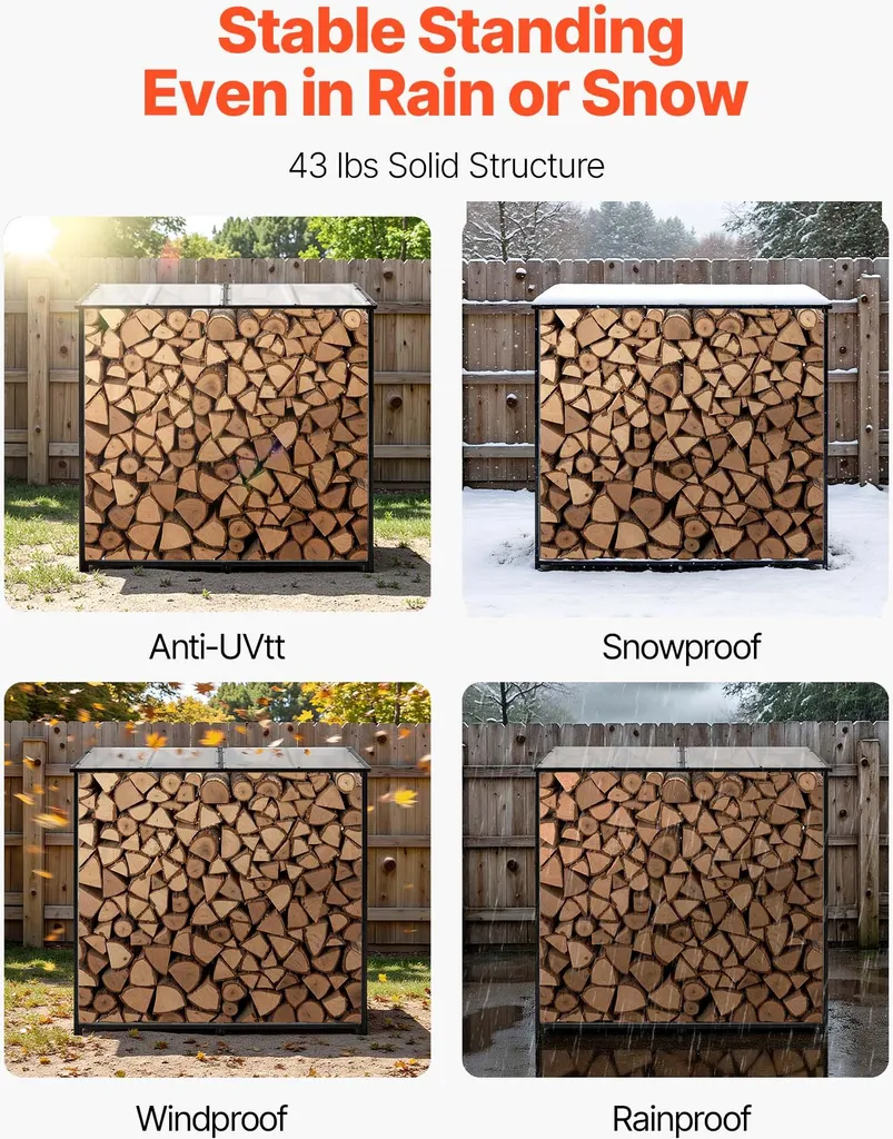 Range-Bûches Mural en Métal 300 kg pour Jardin et Terrasse 143cm - 6