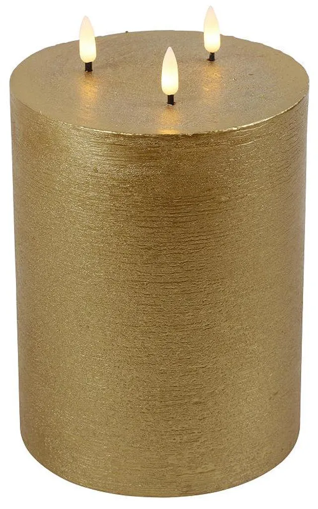 Décoration de Table : Bougie LED Dorée 15x22,5cm Effet Flamme 3D