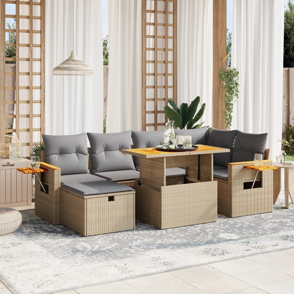 Maison Exclusive - 7-tlg. Garten-Sofagarnitur mit Kissen Beige Poly Rattan