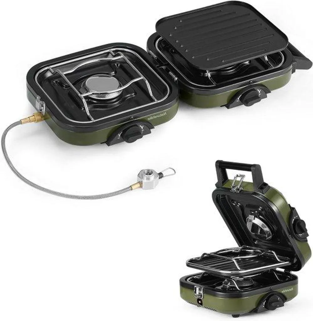 Réchaud pliable 2 feux avec brûleurs réglables et structure en inox brossé