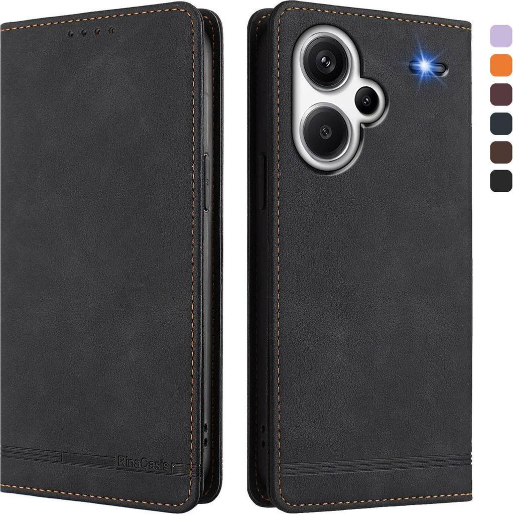 Hülle für Xiaomi Redmi Note 13 Pro+, Retro Kunstleder Ständer Klapphülle mit Kartenfächer und Magnetische Schwarz