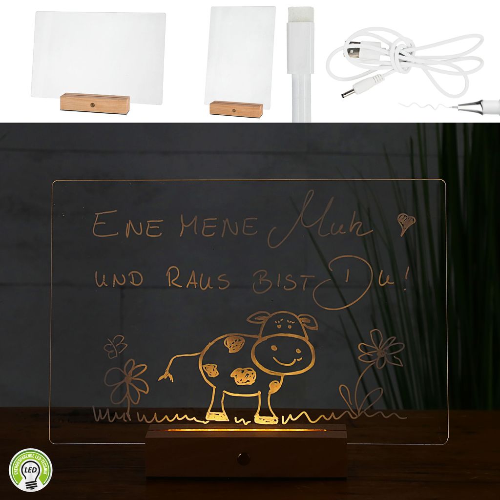LED Memoboard Message Board +Stift Warmweiß 30x20 Acryl Produktbild 