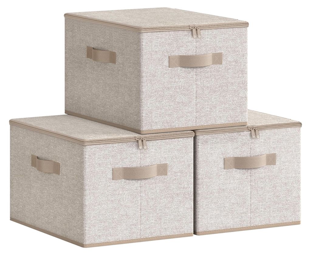 Aufbewahrungsbox mit Deckel, faltbare Stoffbox mit Griffen, Kleideraufbewahrungsbox, Vliesstoff, 3er-Set, 40 x 30 x 25 cm