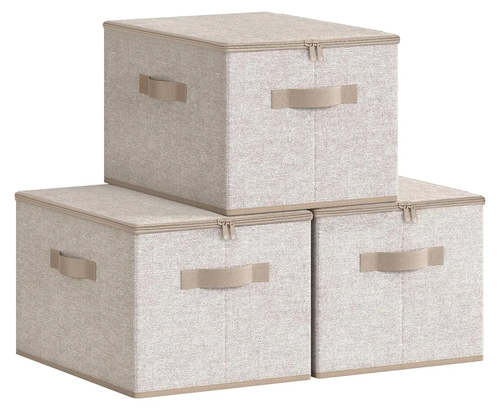 Lot de 3 Boîtes de Rangement Pliables 40x30x25cm en Tissu Non-Tissé Gris
