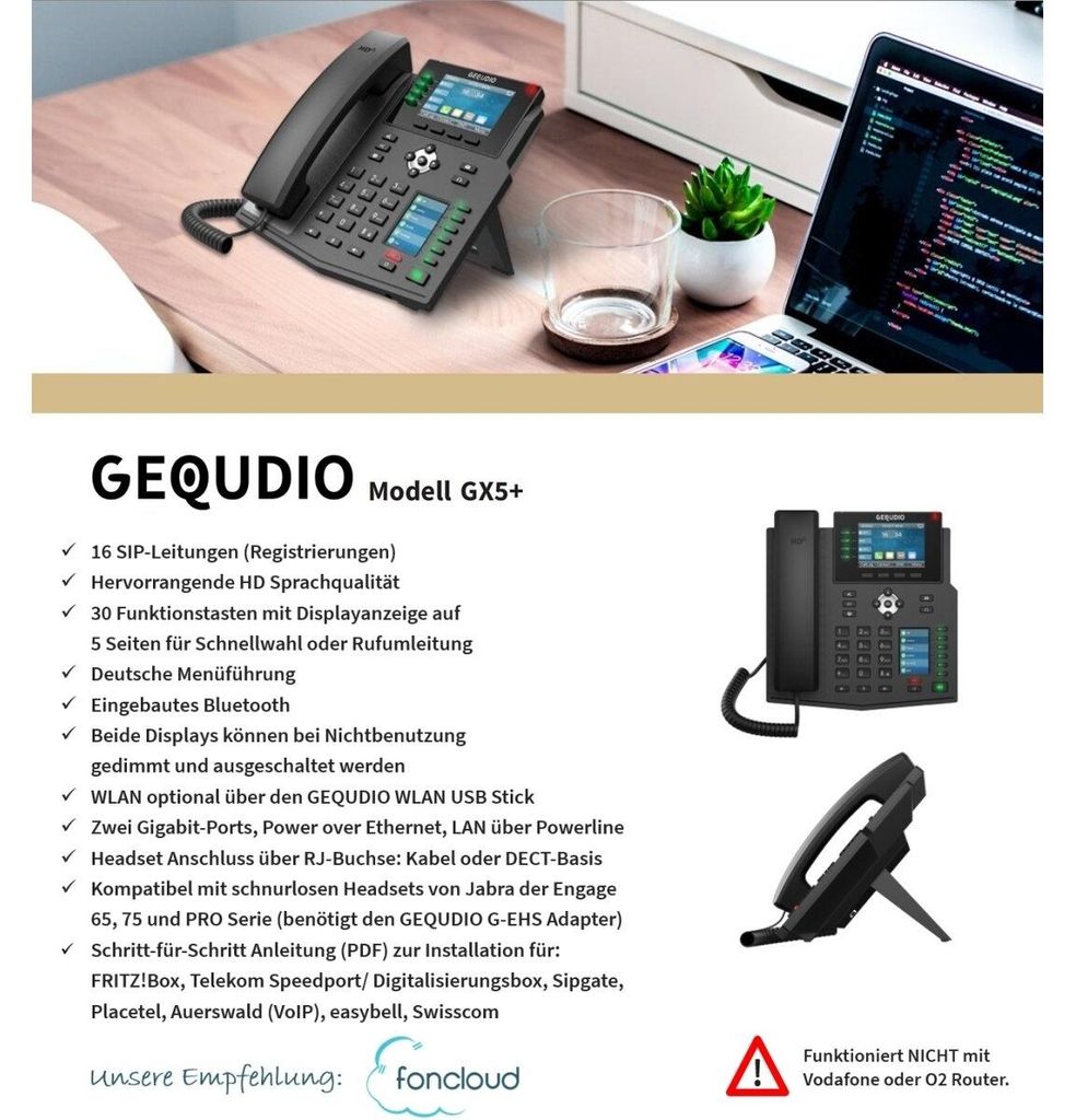 GEQUDIO WA9550 GEQUDIO GX5+ IP-Telefon Set mit Netzteil Immagine del prodotto 
