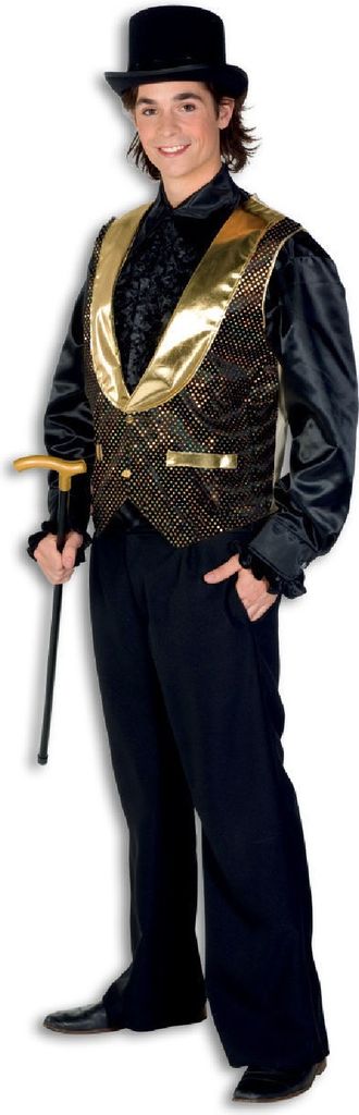 L3300182-54-A schwarz-gold Herren Pailletten Show Weste Gr.54